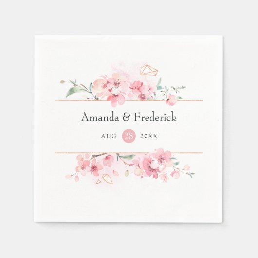 Serviette En Papier Mariage de printemps géométrique en fleurs de ceri (Devant)