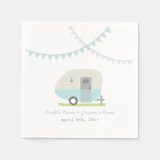 Serviette En Papier Mariage de remorque Blue Retro (Devant)