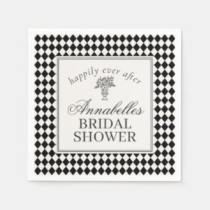 Serviette En Papier Mariage de Rêve à Carreaux Noir Arlequin