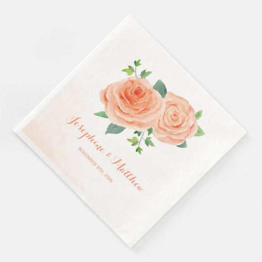 Serviette En Papier Mariage de Rose Peach (Coin)