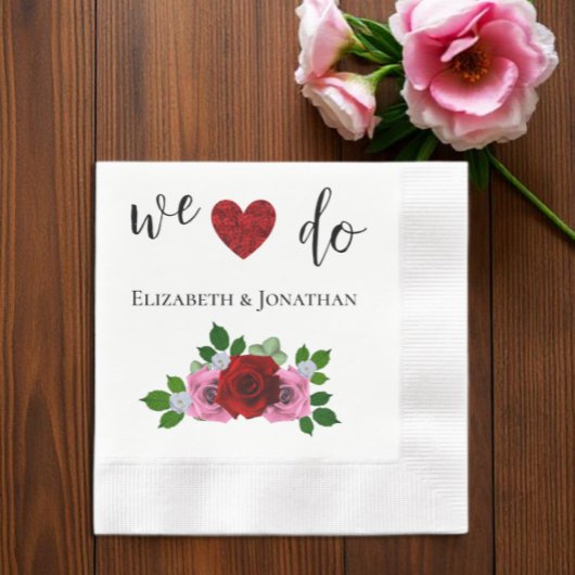 Serviette En Papier Mariage de roses rouges et roses
