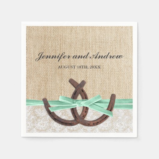 Serviette En Papier Mariage de ruban à dentelle rustique Burlap (Devant)