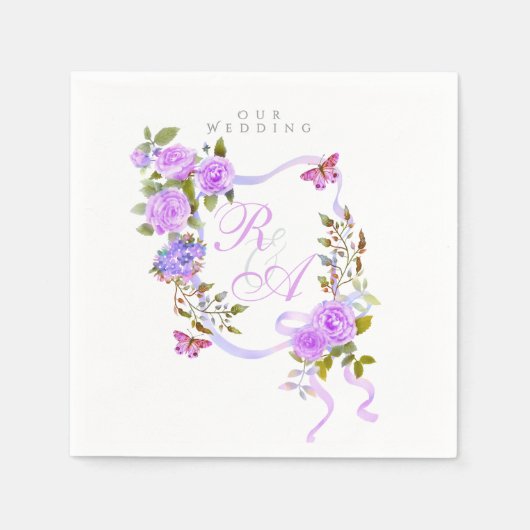 Serviette En Papier Mariage de ruban Rose violet (Devant)