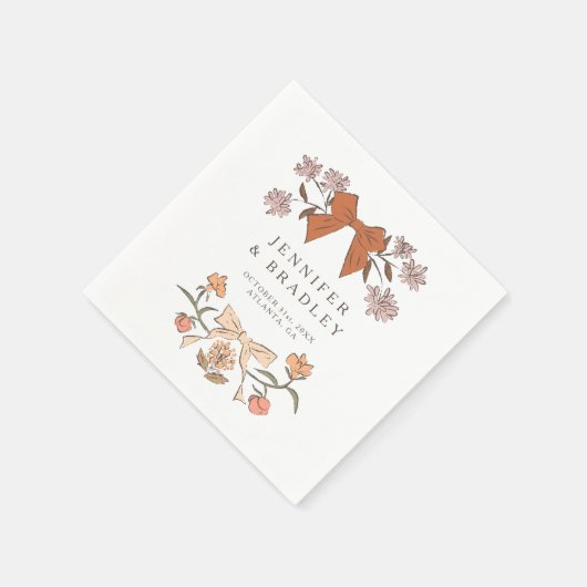 Serviette En Papier Mariage de rubans et fleurs en terre cuite Boho (Coin)