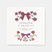 Serviette En Papier Mariage de rubans et fleurs Magenta Boho (Devant)