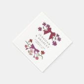 Serviette En Papier Mariage de rubans et fleurs Magenta Boho (Coin)