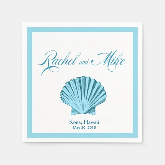 Serviette En Papier Mariage de Scallop Seashell Beach | bleu menthe (Devant)