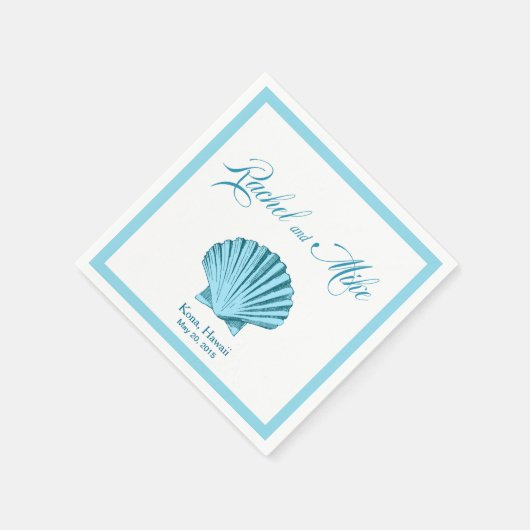 Serviette En Papier Mariage de Scallop Seashell Beach | bleu menthe (Coin)