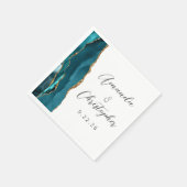 Serviette En Papier Mariage de script Agate Turquoise Blue Gold (Coin)