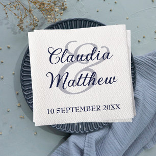 Serviette En Papier Mariage de script bleu marine minimaliste moderne