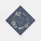 Serviette En Papier Mariage de script botanique moderne bleu marine (Coin)