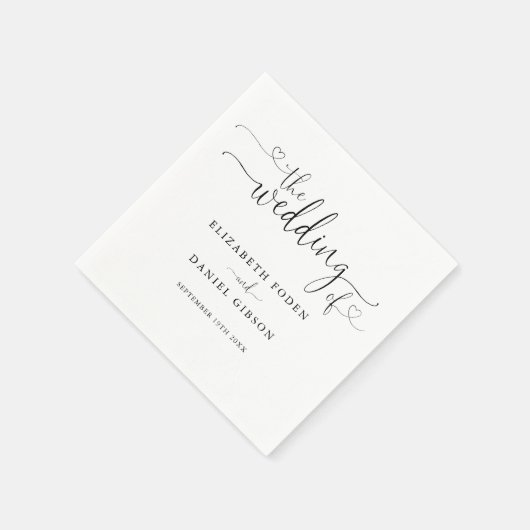 Serviette En Papier Mariage De Script Coeur Noir Et Blanc (Coin)