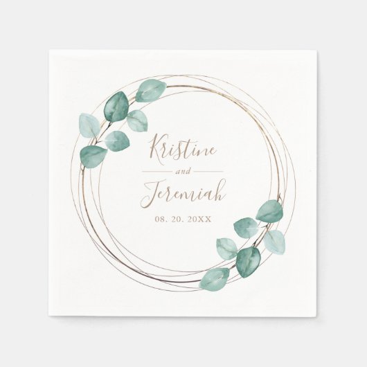 Serviette En Papier Mariage de script de café Eucalyptus moderne (Devant)