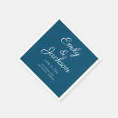 Serviette En Papier Mariage de script de calligraphie bleu marine (Coin)