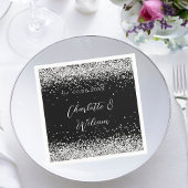 Serviette En Papier Mariage de script de confetti en argent noir