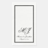 Serviette En Papier Mariage de script de monogramme noir blanc élégant (Devant)