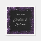 Serviette En Papier Mariage de script de parties scintillant violet no (Devant)