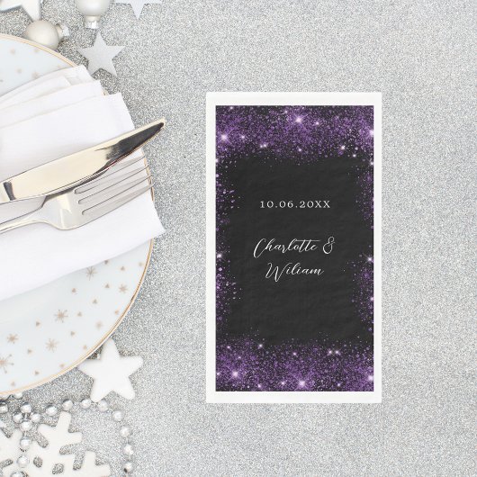 Serviette En Papier Mariage de script de parties scintillant violet no