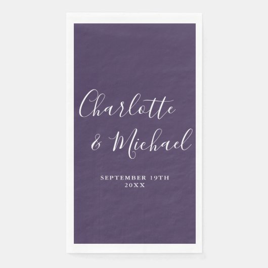 Serviette En Papier Mariage de script de signature Purple Elegant (Devant)