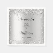 Serviette En Papier Mariage de script élégant en argent (Devant)