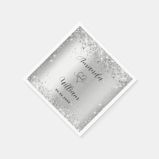 Serviette En Papier Mariage de script élégant en argent (Coin)