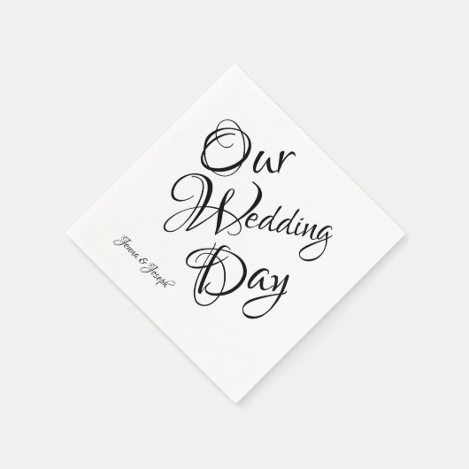 Serviette En Papier Mariage de script élégant noir et blanc (Coin)