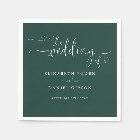 Serviette En Papier Mariage de script Emerald Green Heart (Devant)
