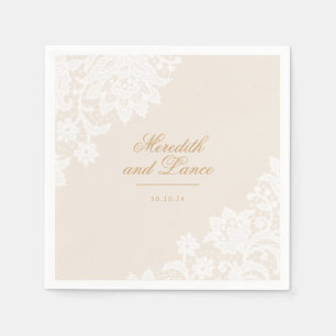 Serviette En Papier Mariage de script en ivoire de dentelle et or