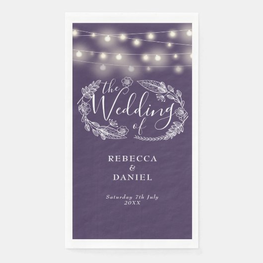 Serviette En Papier Mariage de script floral avec chaîne violette (Devant)