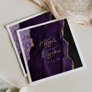 Serviette En Papier Mariage de script Gold Agate violet