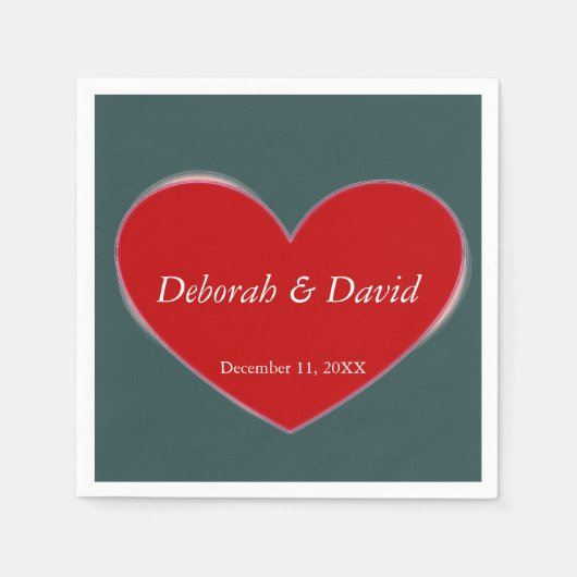 Serviette En Papier Mariage de script gris ardoise du coeur rouge (Devant)