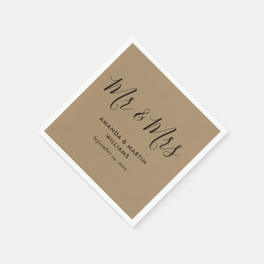 Serviette En Papier Mariage de script Kraft moderne simple (Coin)