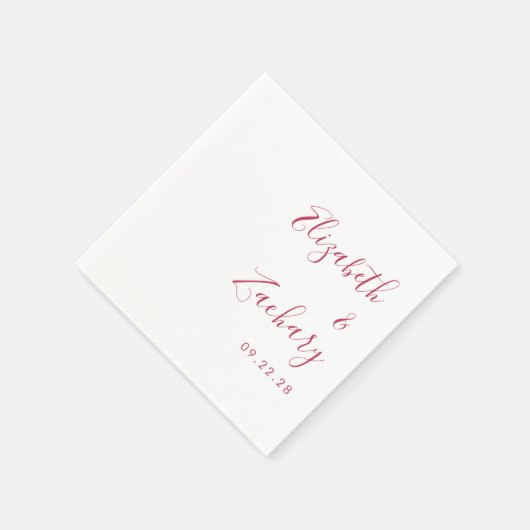 Serviette En Papier Mariage de script Magenta moderne (Coin)