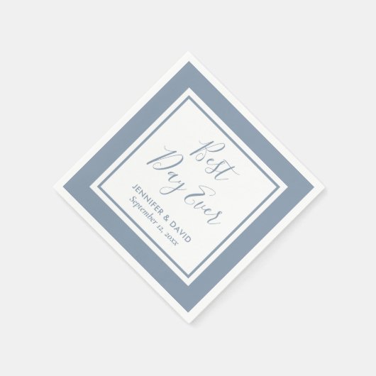 Serviette En Papier Mariage de script moderne bleu foncé (Coin)