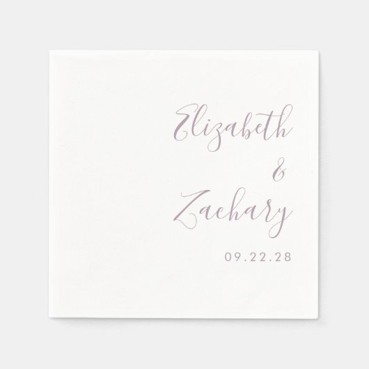 Serviette En Papier Mariage de script moderne Dusty Lavender (Devant)