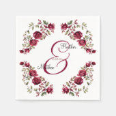 Serviette En Papier Mariage de script moderne floral de Bourgogne (Devant)