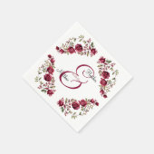 Serviette En Papier Mariage de script moderne floral de Bourgogne (Coin)