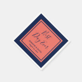 Serviette En Papier Mariage de script moderne marine bleu et corail (Coin)