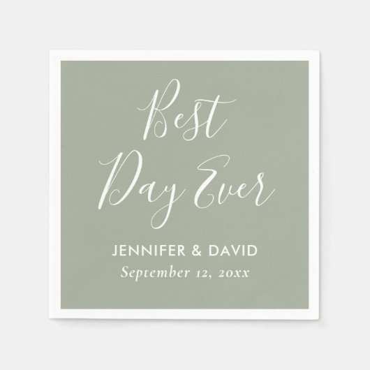 Serviette En Papier Mariage de script moderne Sage Green (Devant)