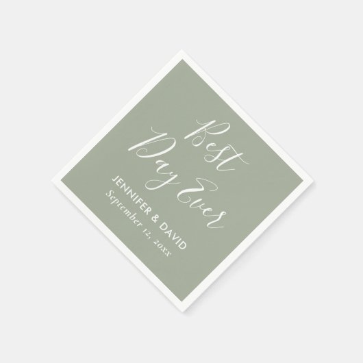 Serviette En Papier Mariage de script moderne Sage Green (Coin)
