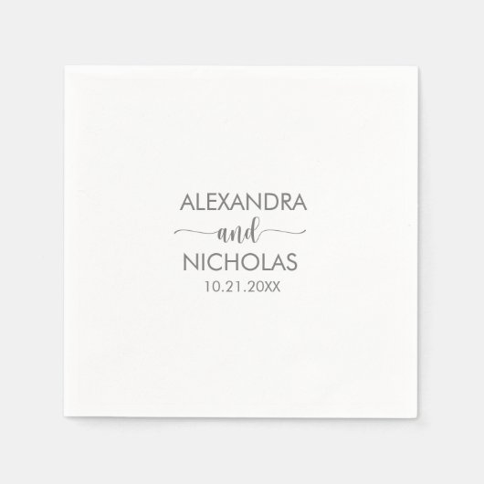 Serviette En Papier Mariage de script moderne Silver Grey (Devant)