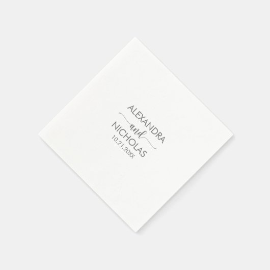 Serviette En Papier Mariage de script moderne Silver Grey (Coin)