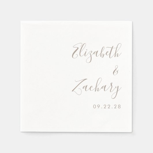 Serviette En Papier Mariage de script moderne Taupe (Devant)