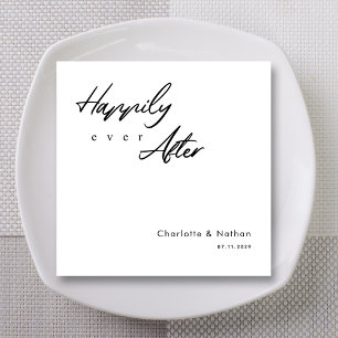 Serviette En Papier Mariage de script noir classique 'Heureux toujours