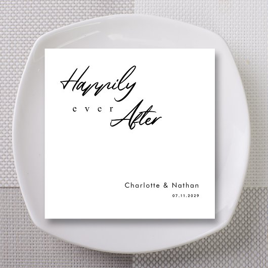Serviette En Papier Mariage de script noir classique 'Heureux toujours