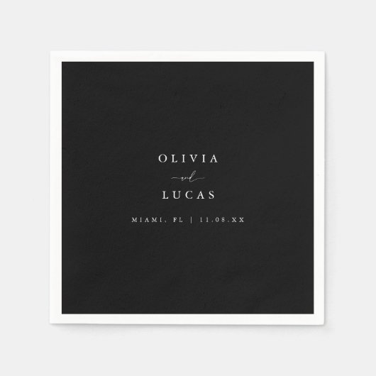 Serviette En Papier Mariage de script noir et blanc moderne (Devant)