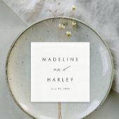 Serviette En Papier Mariage de script noir et blanc moderne