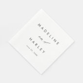 Serviette En Papier Mariage de script noir et blanc moderne (Coin)