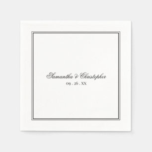 Serviette En Papier Mariage de script noir et blanc simple Elegance