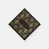 Serviette En Papier Mariage de script noir Gold Damask (Coin)